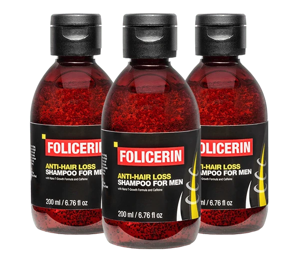 Botella de champú Folicerin con enfoque en sus principios activos