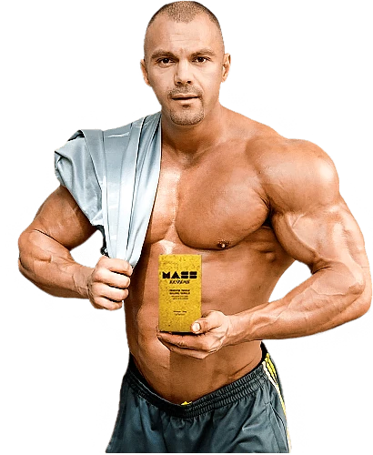Imagen de un hombre con músculos prominentes, representando los resultados de Mass Extreme.
